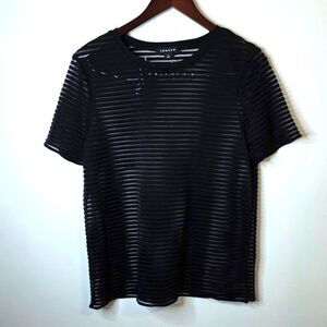 Trouve Black Sheer Striped Tee Size Small